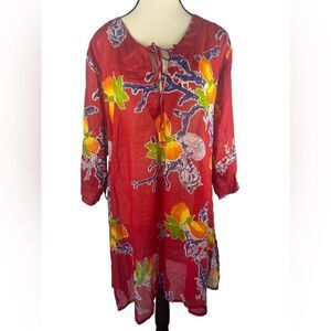 Indian Emporium red floral Resortwear dress/ cover-up Round neck 100% Cotton S:M